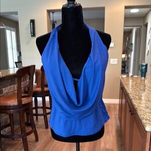 Blue Draped Halter Bikini Top